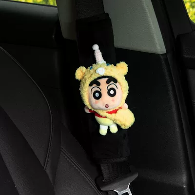 Seat belt shoulder pad: decoration plush toy car - crayon-shin-chan-shoulder-pad-yellow-piglet-crayon-shin-chan-black-short-velvet-seatbelt-shoulder-pad-cover