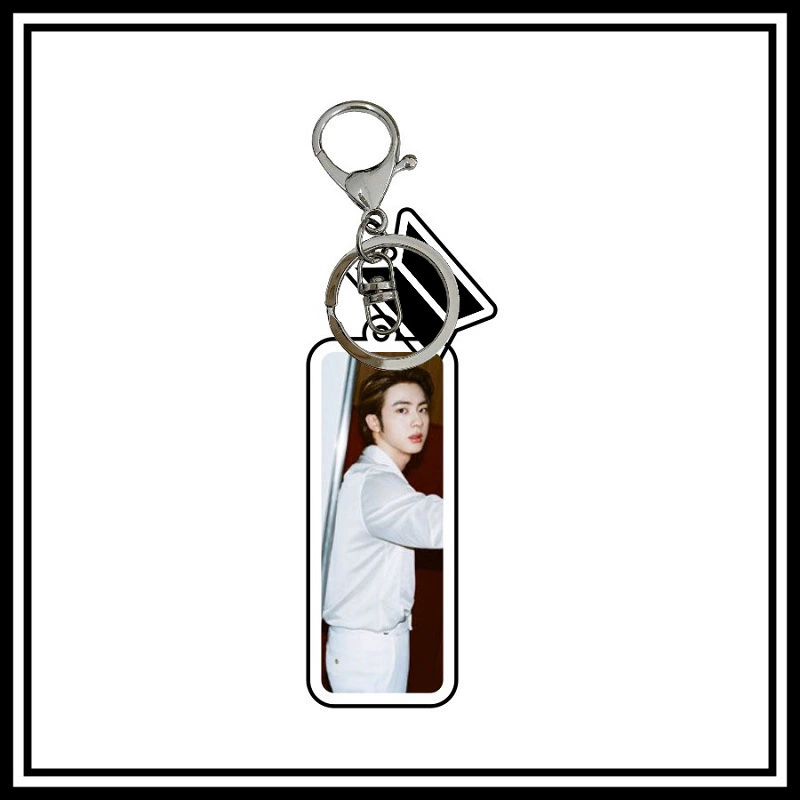 Acrylic Double-Layer Album Star Series Keychain, Transparent Rectangular Tag, Metal Ring