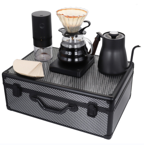Seleccione un conjunto completo de cajas de almacenamiento de lujo para equipos de grado barista, un conjunto de café portátil al aire libre