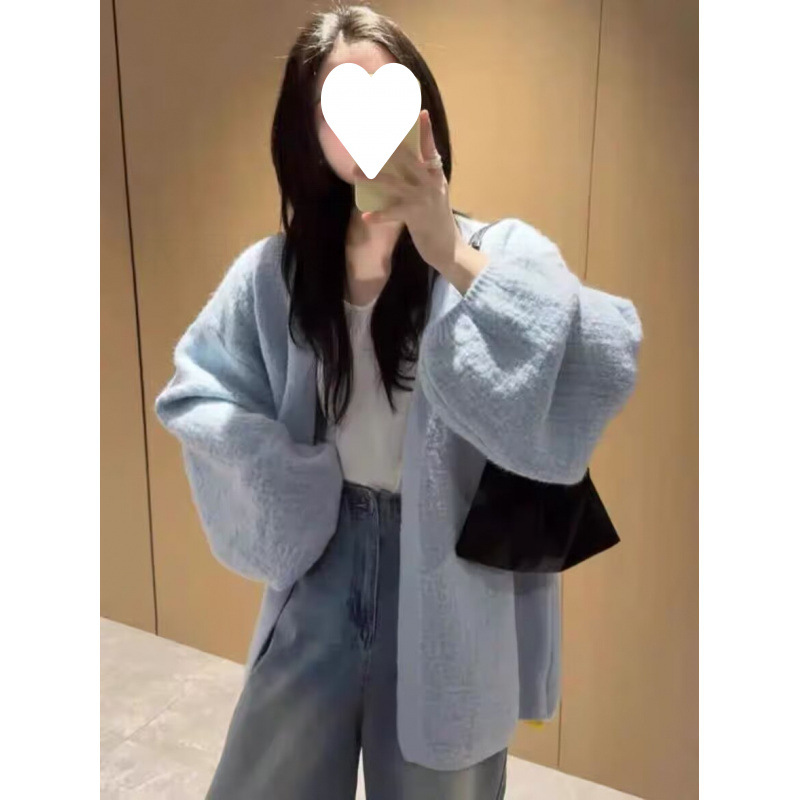 Corteza artesanía de punto Cardigan mujeres primavera y otoño nuevo estilo coreano burbuja manga suéter de aire perezoso abrigo suelto