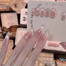 【明镜台】纯手工穿戴甲纯欲猫眼雪花锆石爆闪高级纯手作美甲10片