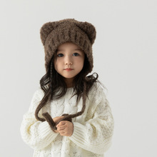 儿童帽子秋冬季女童毛线帽宝宝护耳帽可爱小熊毛绒针织帽男童冬款