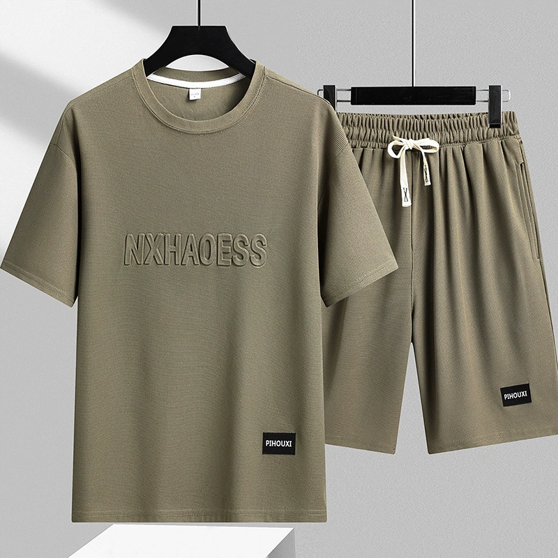 Летняя мода шорты, быстрая сухая летняя одежда с буквами, футболка, мужской спортивный костюм, с коротким рукавом