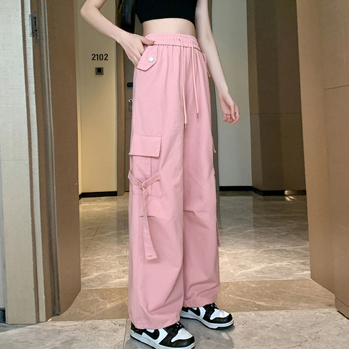American Retro Work Pants for Women 2025 Spring Casual Slimming Hot Girl Style High-Waisted Loose Fit Wide Leg Pants