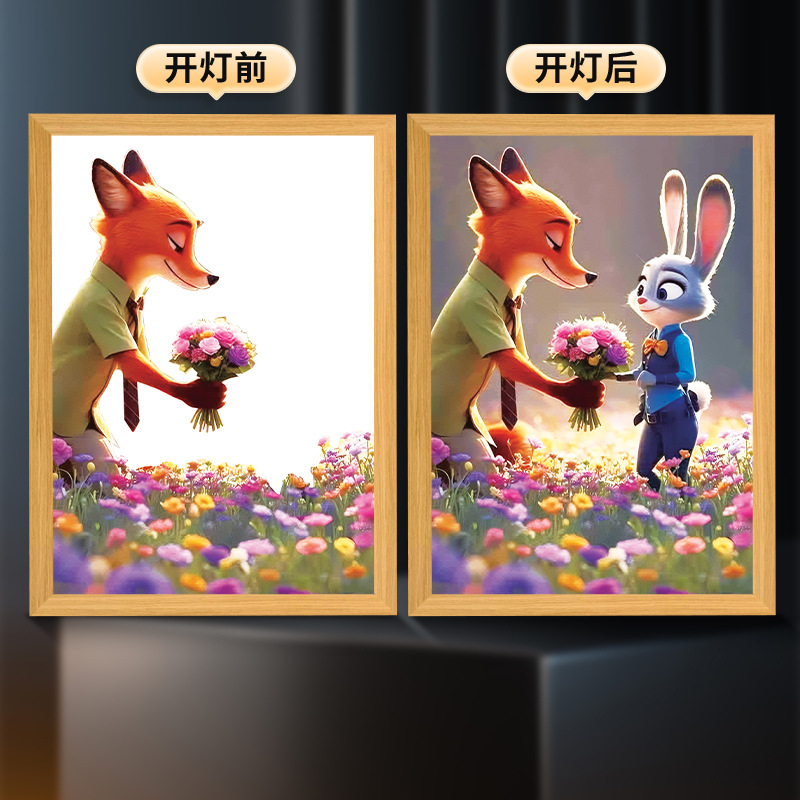 Zootopia Nick and Judy Themed Light Painting Night Light, Atmospheric Three-Color Night Light Decorative Ornament