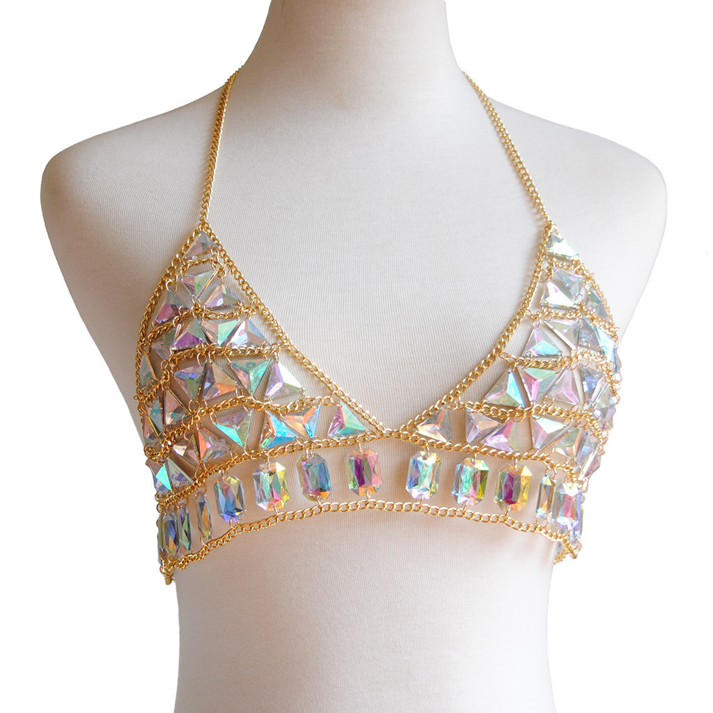 Cadena de Cuerpo Multicapa con Borlas Brillantes para Discoteca, Estilo Europeo y Americano, Joyería para el Pecho, Cadena de Cintura Sexy para Bikini de Playa