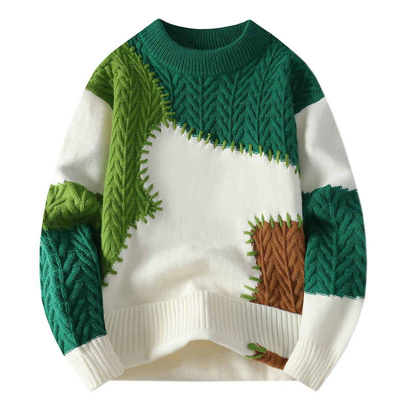 Modischer Herren-Strickpullover mit Farbblockmuster – Lässiger Pullover in lockerer Passform mit gesticktem Logo, weiche Modalmischung für optimalen Tragekomfort im Winter_voghion.com