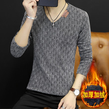 24冬季加绒加厚长袖男韩版卫衣男外贸大码网格纱打底衫