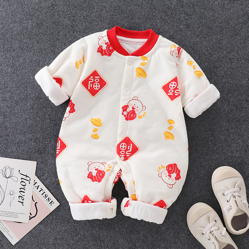Baby jumpsuit autumn and winter quilted thin cotton baby warm clothes for men and women, crawling clothes, newborn baby clothes