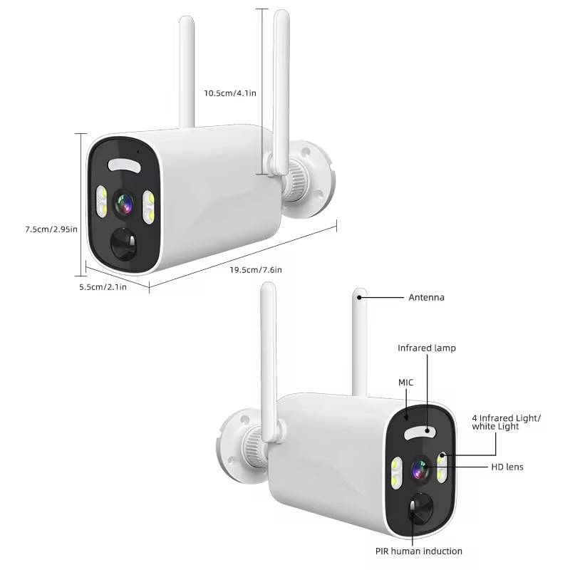 Solar Low Power Wireless WiFi Camera Set for Home Remote Monitoring, Waterproof Two-Way Audio, 4-Channel System