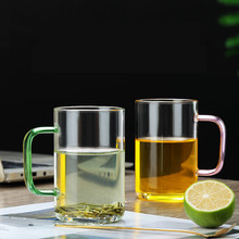 高硼硅玻璃果汁奶茶杯 高颜值ins风彩色把手泡茶喝水杯家用单层杯