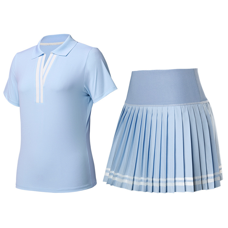 Trajes deportivos transfronterizos con solapa en V, mangas cortas falsas de dos piezas, falda corta, tenis de verano, ropa de ejercicio de secado rápido