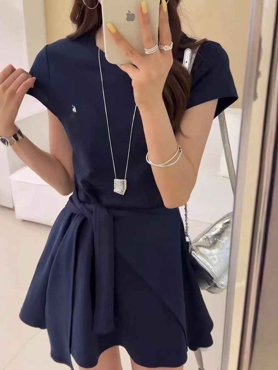 하이 퀄리티 RL 러프 원피스 포니 자수 A-라인 스커트 간단한 패션 민소매 탑 하이 스타일 푸시 업 스커트