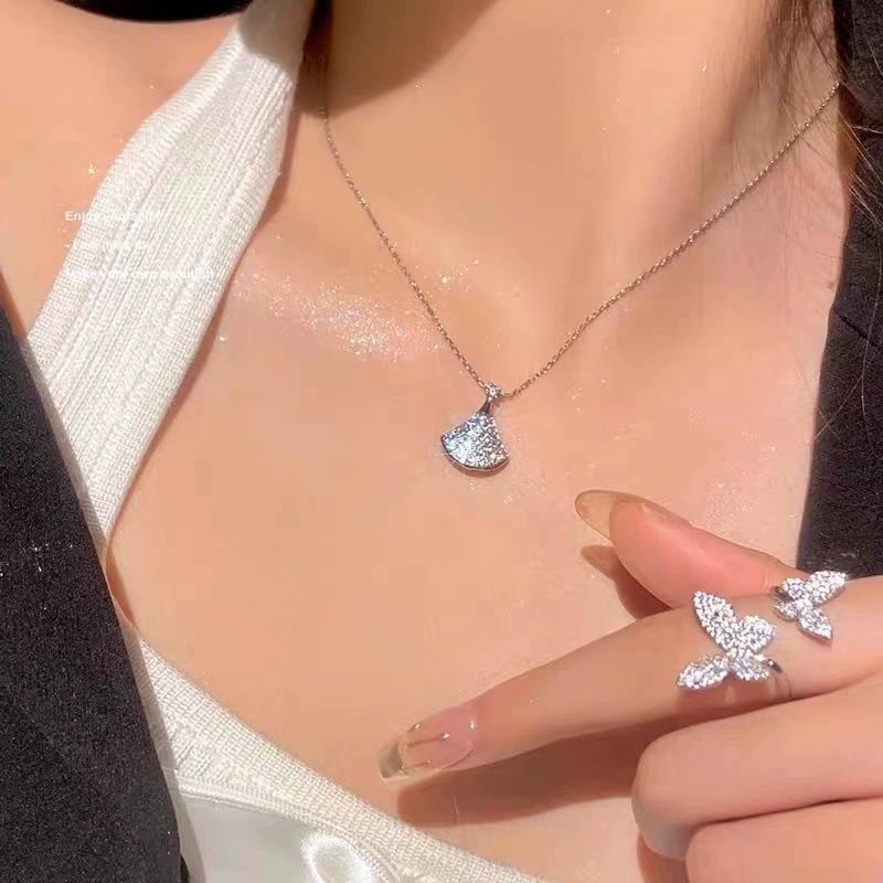 Стерлинговое серебро s925, юбка с бриллиантами, веерообразное ожерелье, женское доступное роскошное высококачественное супер-флэш-цепочка на ключицу, подарок на день рождения