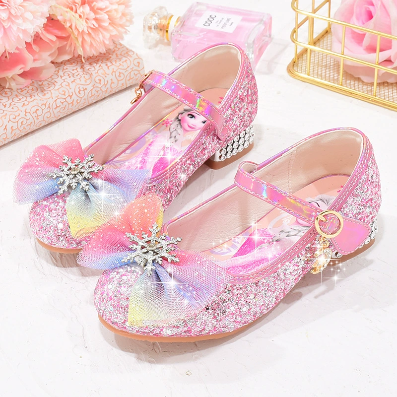 Туфли на высоком каблуке для девочек, весна-осень 2021, кожаная обувь для маленьких девочек, обувь принцессы Аиши на мягкой подошве, детская Хрустальная обувь, однослойная обувь