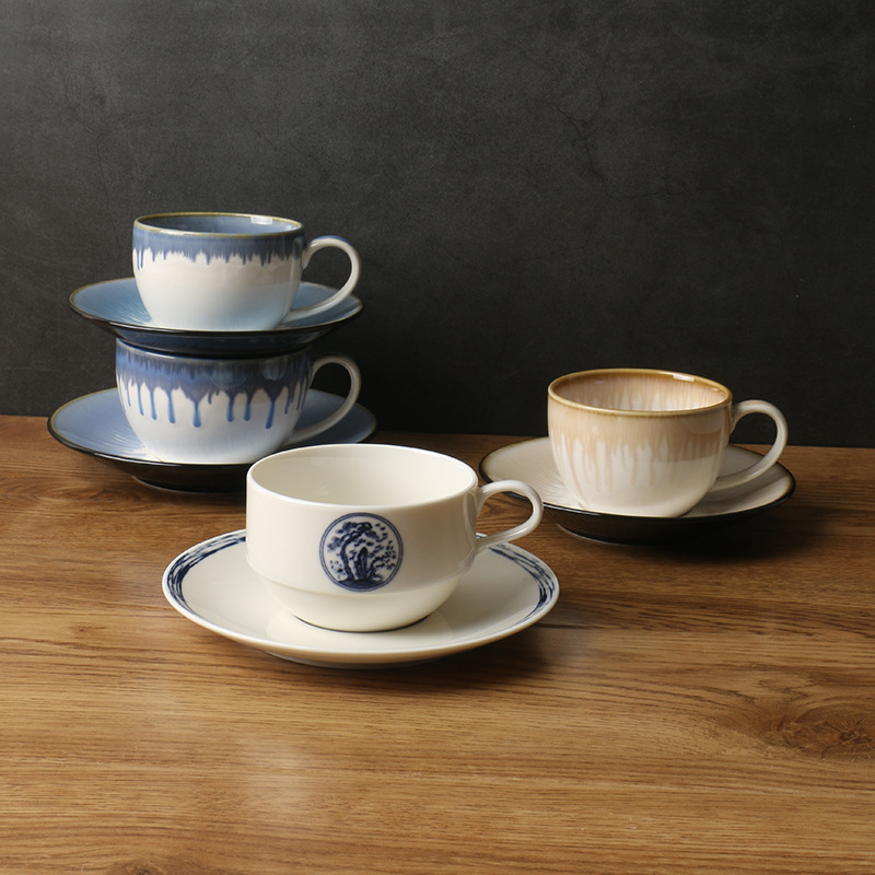 Taza y platillo de café de exportación de comercio exterior [cerámica de alta gama] 2023 nueva taza de agua de cerámica [bonita y delicada