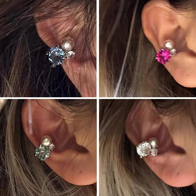 Clip‑on earrings, zirconium and pearl, light‑luxury non‑pierced design