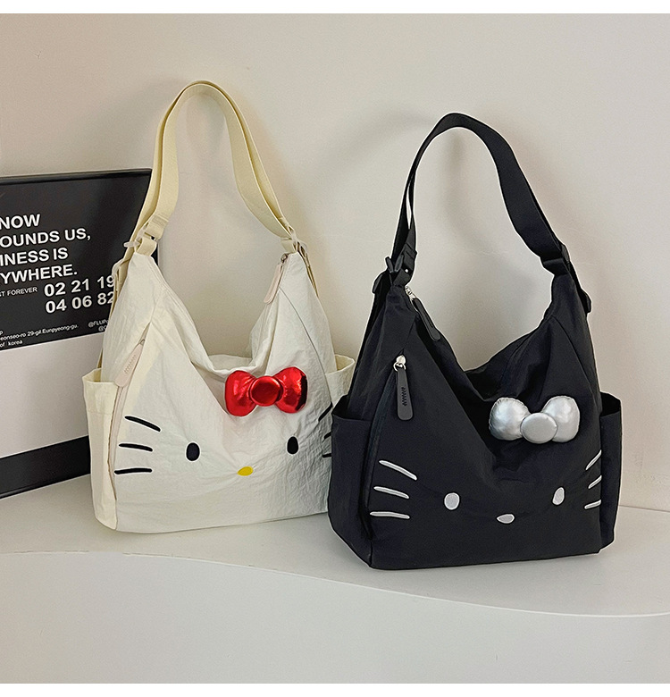 Cross-border Nylon Women's Bag 2026 New Style Large Capacity Cute Little Cat Single Shoulder Bag Bow Tote Bag Backpack