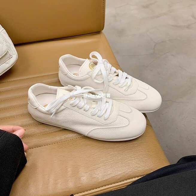 Su Yinyin's Same Style Genuine P Brand Ultra-Soft Calfskin Casual White Sneakers for Women, German Training Shoes, Cross-Border Ready Stock, Sgs Certified