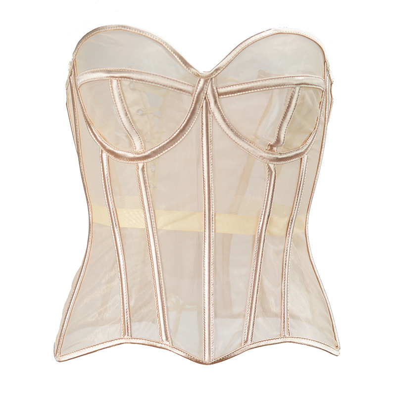 2022 Early Spring Perspective Mesh Thin Body Shaping Corset European and American Women's Sexy Underwear Outer Waist T1077