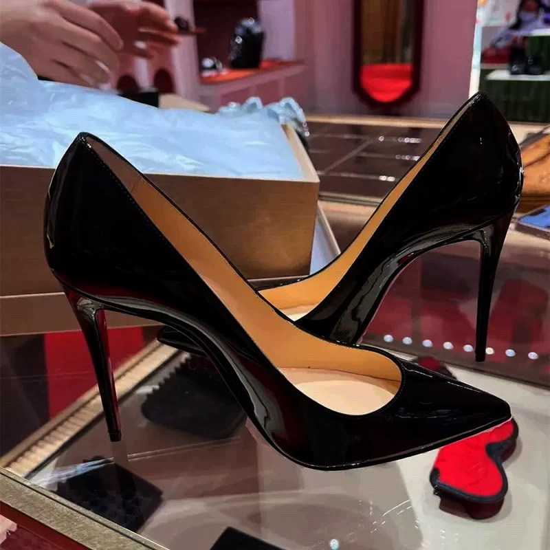 Red-soled high-heeled shoes black high-grade nude new autumn elegant niche design patent leather single-layer shoes stiletto heels for women
