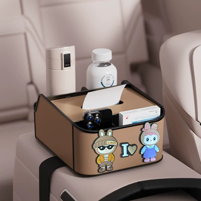 Car tissue box/set – Tissue Box Cartoon Cute Car - happy-couple-8th-generation-armrest-box-storage-box-brown
