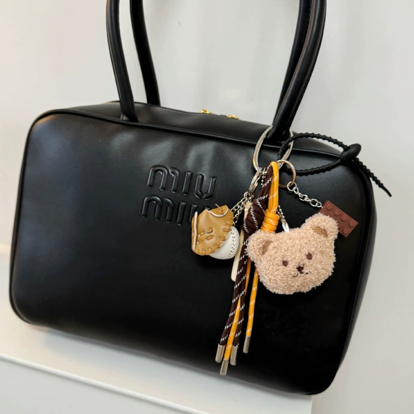 [Beige] Plush Bear Head Baseball M Wind Pendant