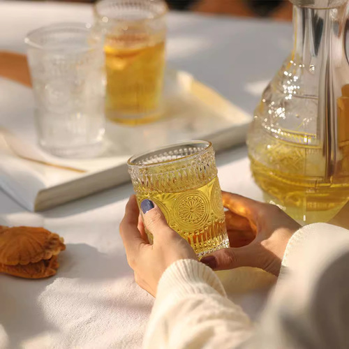 Sunflower Glass Cup Retro Relief Cup Household High-Quality Wine Glass Coffee Cup Juice Drink Cup Gift