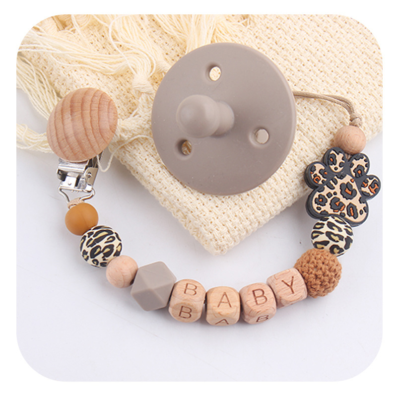 Nuevo clip de pezón de haya para bebé, dibujos animados, animal, garra de perro, cuentas de silicona, nombre de bebé de bricolaje, cadena de pezón, cadena anti-caída