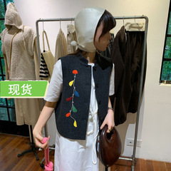 le rouge周美美 秋冬密码100全羊毛刺绣深灰色百搭叠穿马甲