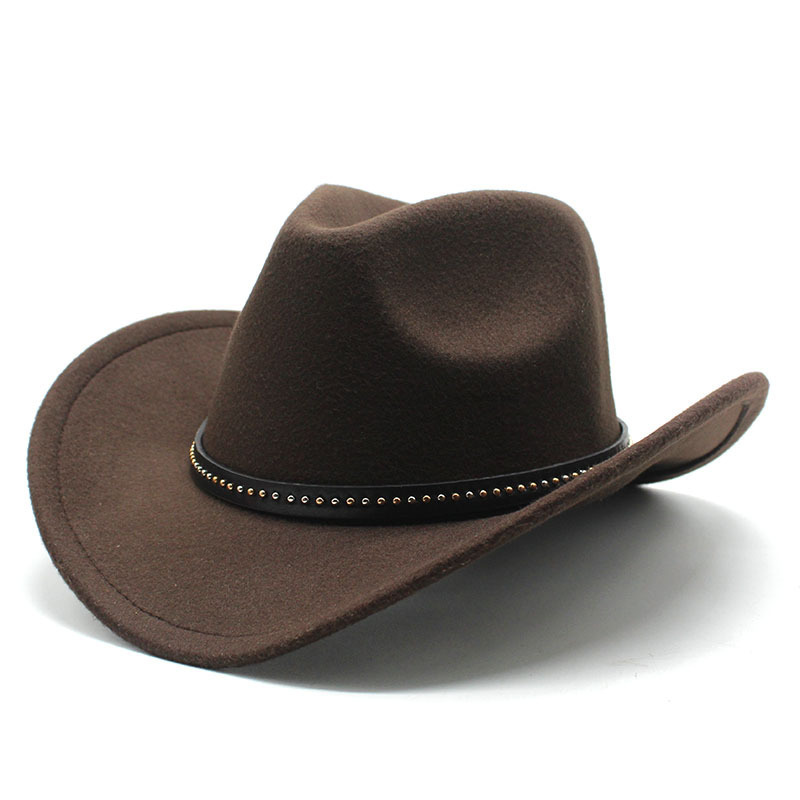 Flat Western Cowboy New Coffee Color Woolen Jazz Top Men Women Ethnic Style Tibetan Felt Hat Big Brim_voghion.com