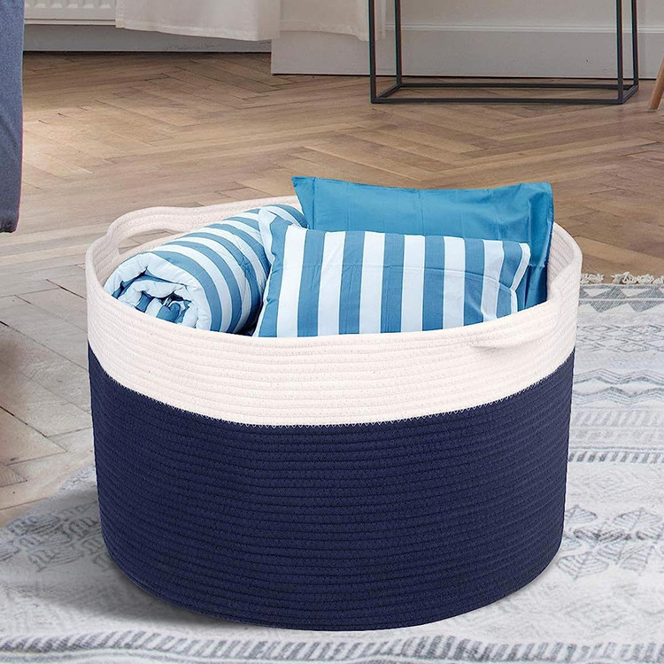 收納籃手提式髒衣簍北歐風棉繩編織玩具收納桶提手籃子桌面收納筐