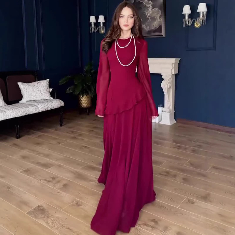 Soft, Elegant, Luxurious Dress for Women, Cross-Border 2025 New Style, Light and Stylish, European and American Spring Style, Long-Sleeved Long Dress Soft, Elegant, Luxurious Dress for Women, Cross-Border 2025 New Style, Light and Stylish, European and American Spring Style, Long-Sleeved Long Dress