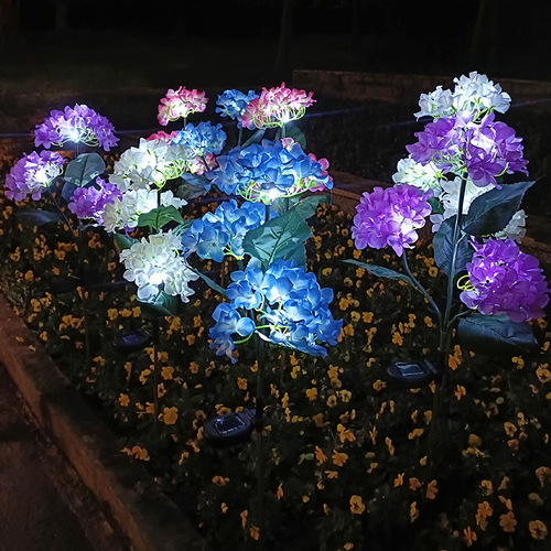 New 3-head solar hydrangea lantern outdoor courtyard decoration LED simulation lantern Amazon source