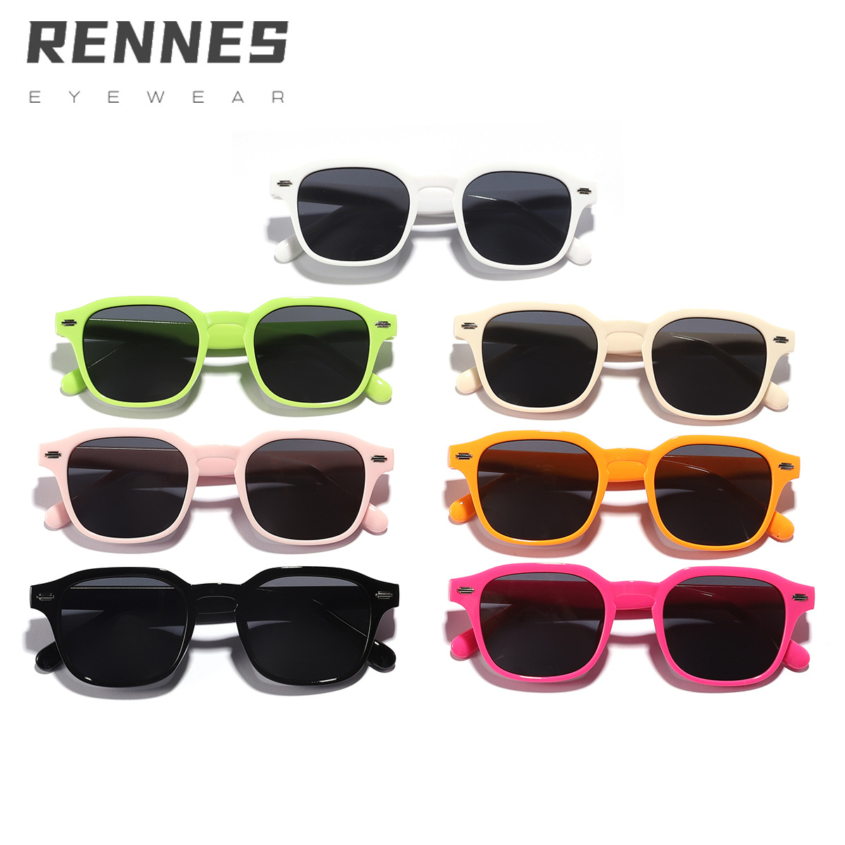 2024 Gafas de sol para niños con clavos cuadrados de nuevo estilo transfronterizo, gafas de sol para exteriores de moda de color caramelo retro