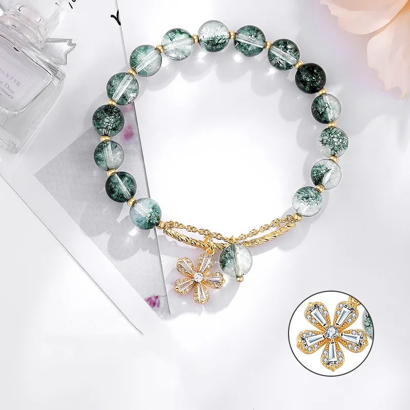 Fashion Flower Alloy natural stone Beaded Flowers Metal Zircon Bracelets