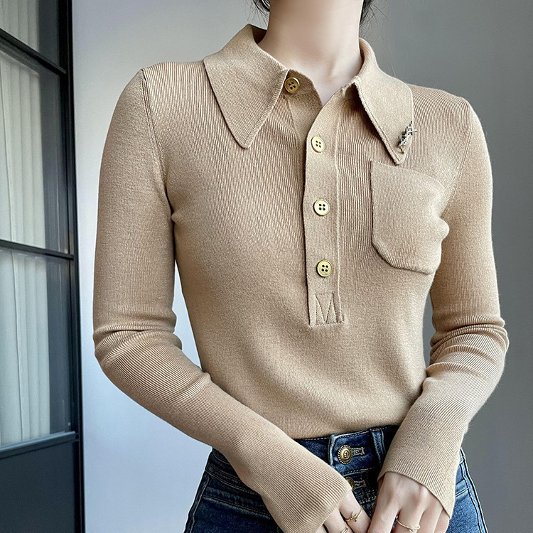 25 Autumn/Winter New Polo Collar Women's Shirt Long Sleeve Fine Wool Chanel Style Exquisite Versatile Pullover Knitwear