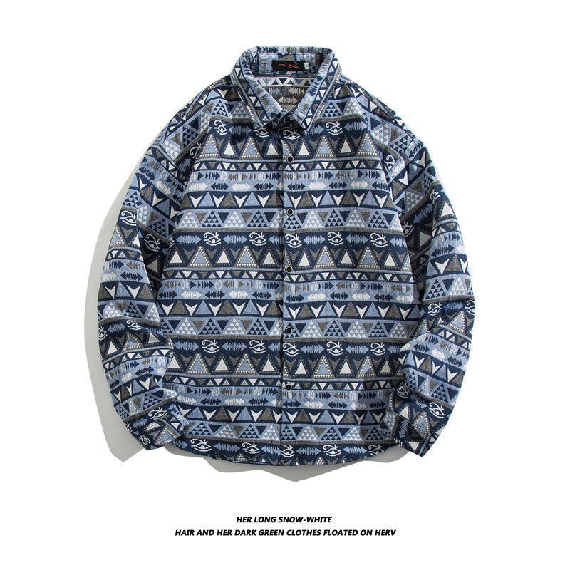 Camisa de manga larga bordada tejida retro japonesa hombres vintage barroco étnico suelto casual otoño e invierno abrigo de pareja