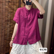 纯亚麻上衣高级感2024夏女装宽松显瘦减龄韩版宽松衬衫薄希哦9179