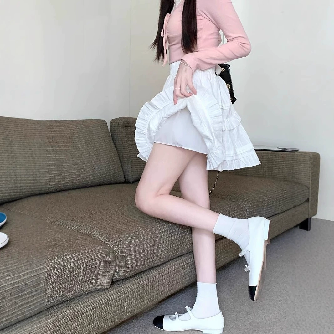 Белая кружевная короткая юбка для женщин весна, осень и лето 2025, новая балетная юбка-тортик, высокая талия, пышная юбка А-силуэта