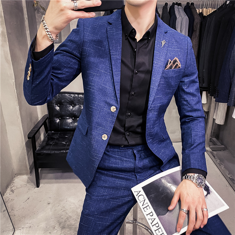 Men's Clothing slim fit dark pattern men's two button suit suit Fashion slim fit banquet dress men's suit + pants_voghion.com