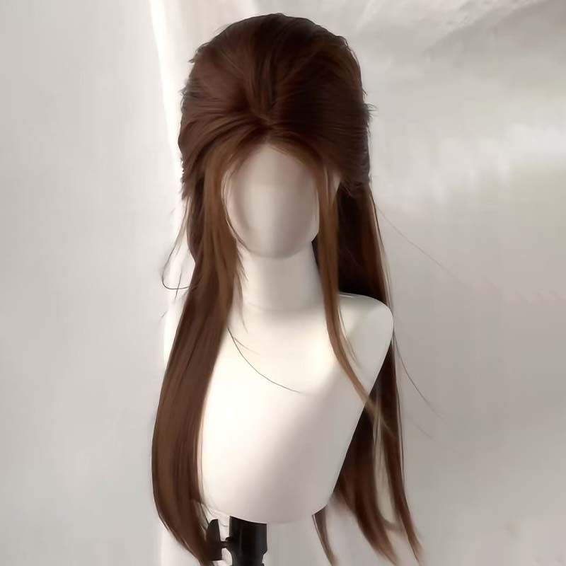 Connie-pruik [Xu Yan-stijl] Dames realistisch elegant middendeel lang steil haar voor dagelijks gebruik karamel warm bruin