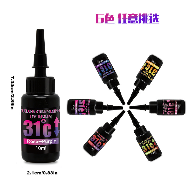 Transfronterizo 6 colores cambio de temperatura pegamento uv de bricolaje pegamento de alto brillo 31 grados toque a mano material que cambia de color resina que cambia de color fabricante de pegamento uv
