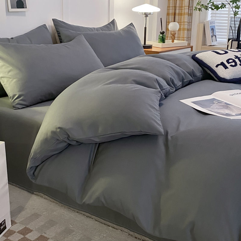 Nordic Minimalist Solid Colour Duvet Cover And Bed Sheet Set_voghion.com