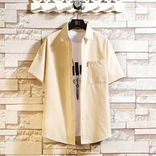 Men's Large Size Short Sleeve Simple Shirt Youth Student Loose Casual Fashion Base Shirt