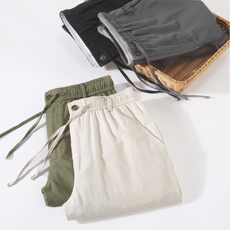 Pantalon décontracté pour homme en coton et lin été_voghion.com