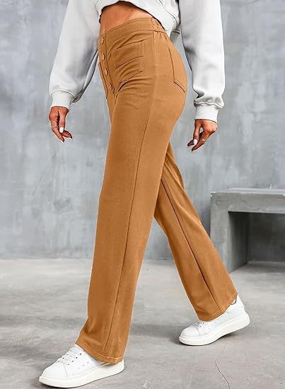 Women's High-Waisted Straight Leg Pants With Multiple Pockets - Stretch Comfort Casual Trousers For Everyday Wear_ecoleips.com