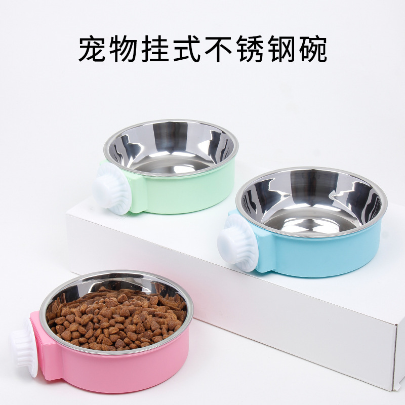 304 Stainless Steel Cat Bowl Pet Dog Dog Supplies Single Bowl Drinking Water Hanging Cat Food Basin Anti-knock Hanging Cage Bowl