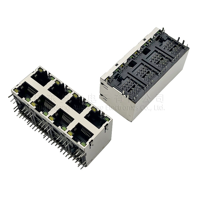 5921 RJ45 гнездо на восемь портов 2x4 сетевой порт 8P8C с подсветкой и пружинным горизонтальным изогнутым штекером, сиденье для Ethernet-порта