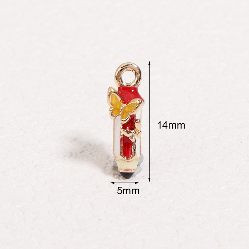 合金滴油立体彩色蝴蝶铅笔小吊坠 DIY手工饰品挂件配件材料|undefined